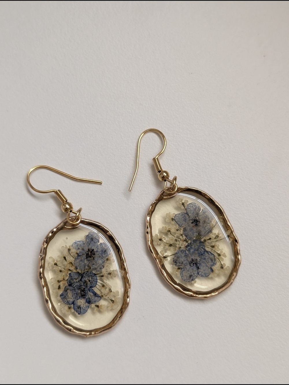 Handmade Gold Plated Reversible Blue Floral Resin Drop Earrings